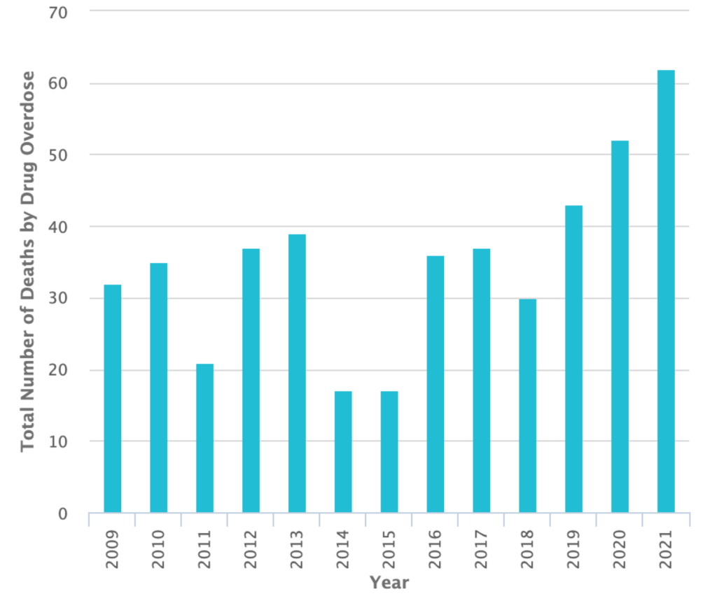 Drug Overdose Deaths by Year, Marin County Residents