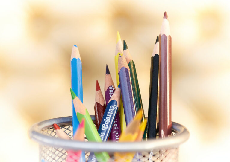 colored pencils in a container