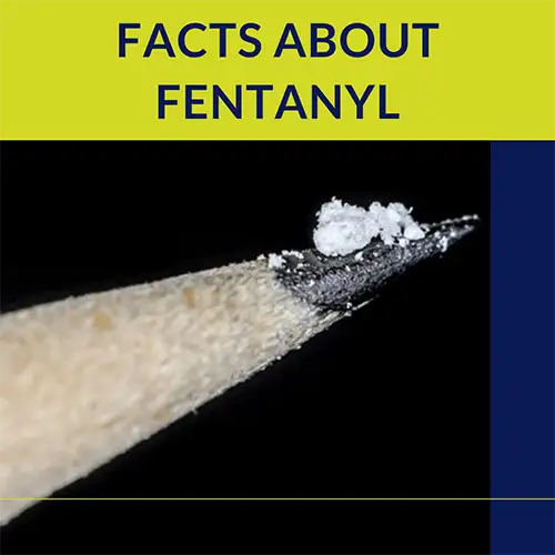 'Facts about Fentanyl' + photo of lethal fentanyl dose at end of pencil