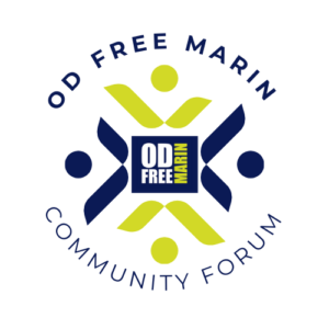 OD Free Marin Community Forum Logo. two Blue and two green human icons surrounding the OD Free Marin Logo.