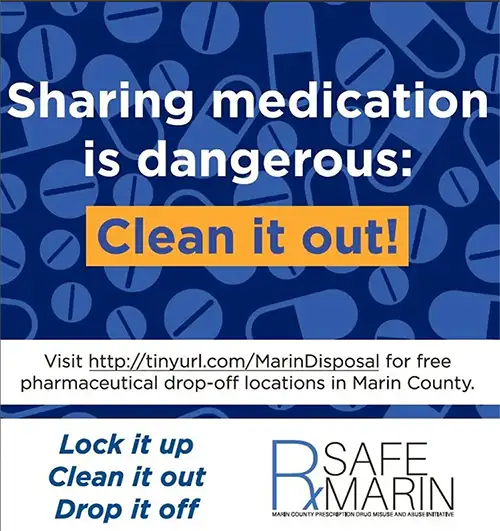 Sharing medication is dangerous - clean it out! RxSafe Marin safe medicine disposal flyer