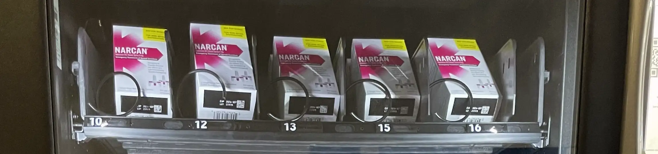 row of Narcan in a vending machine