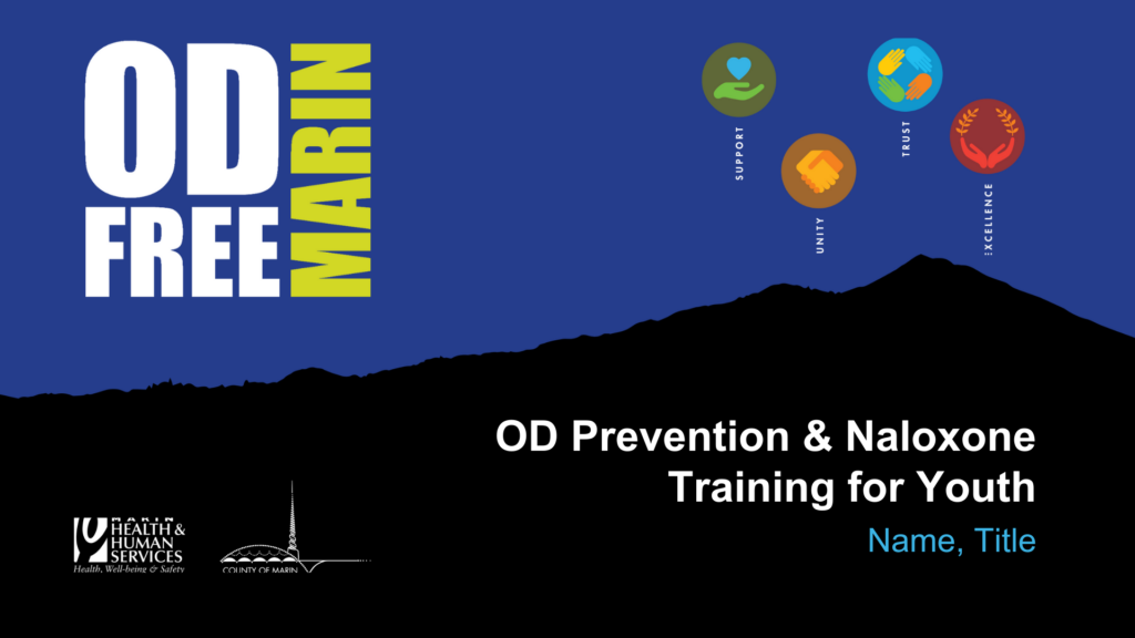 Front title slide for the youth focused naloxone training slide deck. 